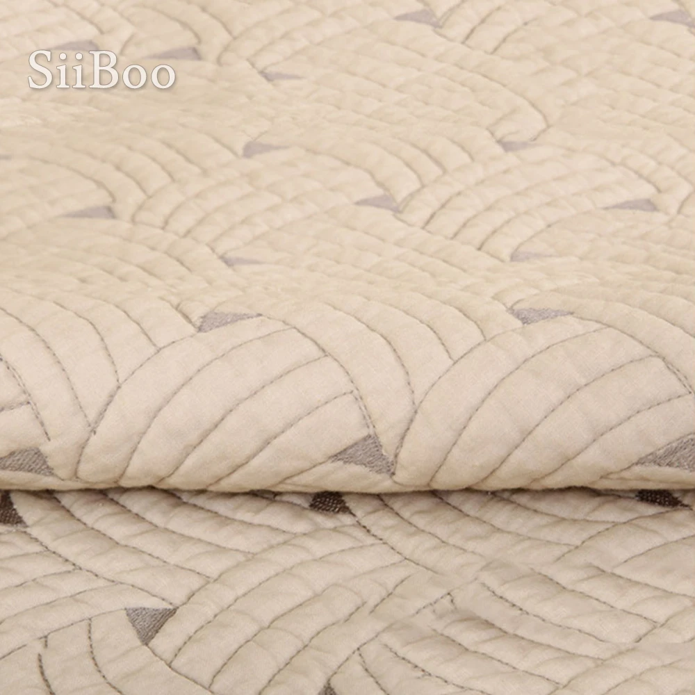 Хлопковый стеганый чехол для дивана с вышивкой в полоску бежевого серого и