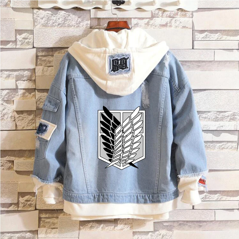 

Essentials Attack on Titan Denim Jacket Jeans Kpop Hoodie Sweatshirt Anime Eren Jaeger Levi Titans Attack Men Women Jacket Hoody