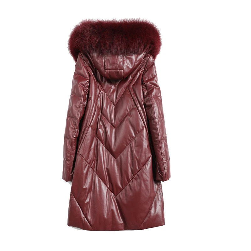 Парка из натуральной овечьей кожи и замши пальто с капюшоном лисьего меха