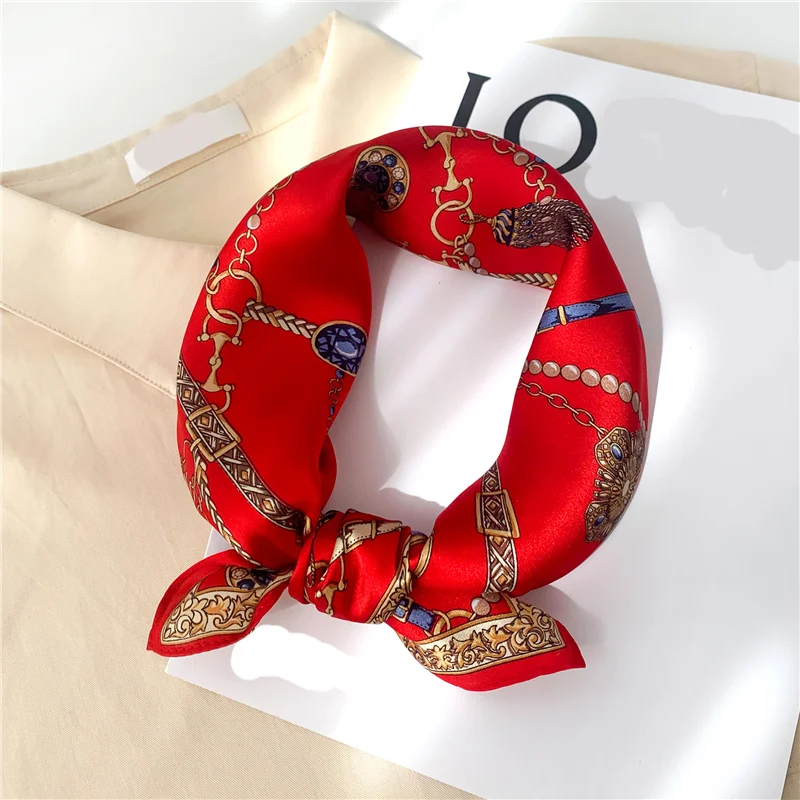 

100% натуральный шелковый квадратный шарф, женские маленькие шарфы для волос, бандана, дизайнерский платок с принтом, новинка весны