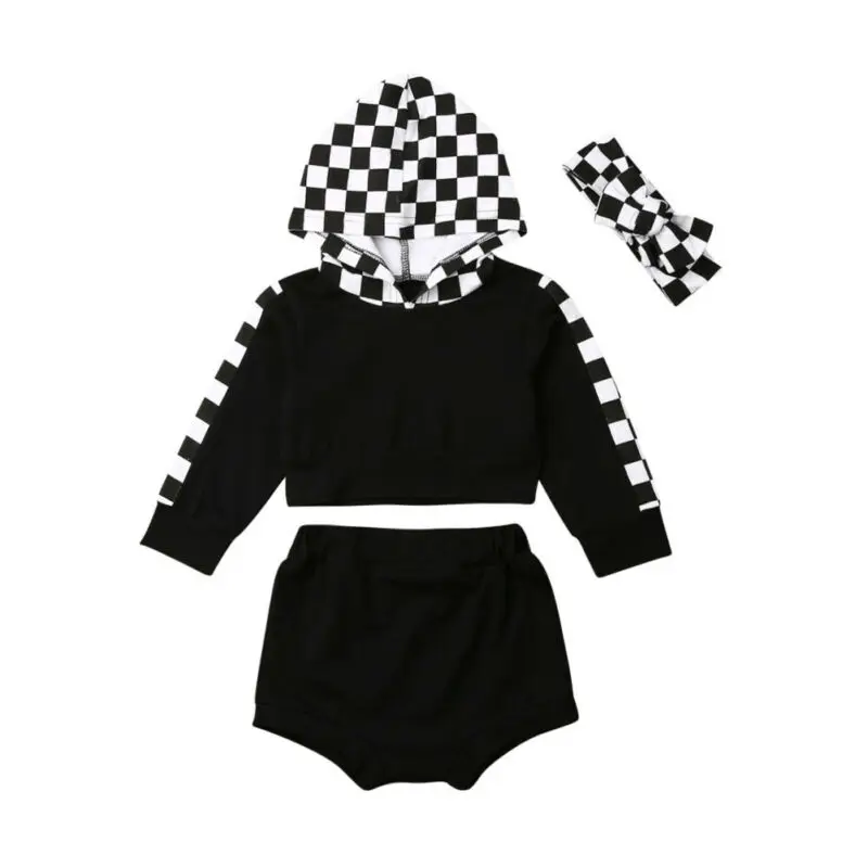 Комплект из 3 предметов модная осенняя одежда для маленьких девочек топы в клетку