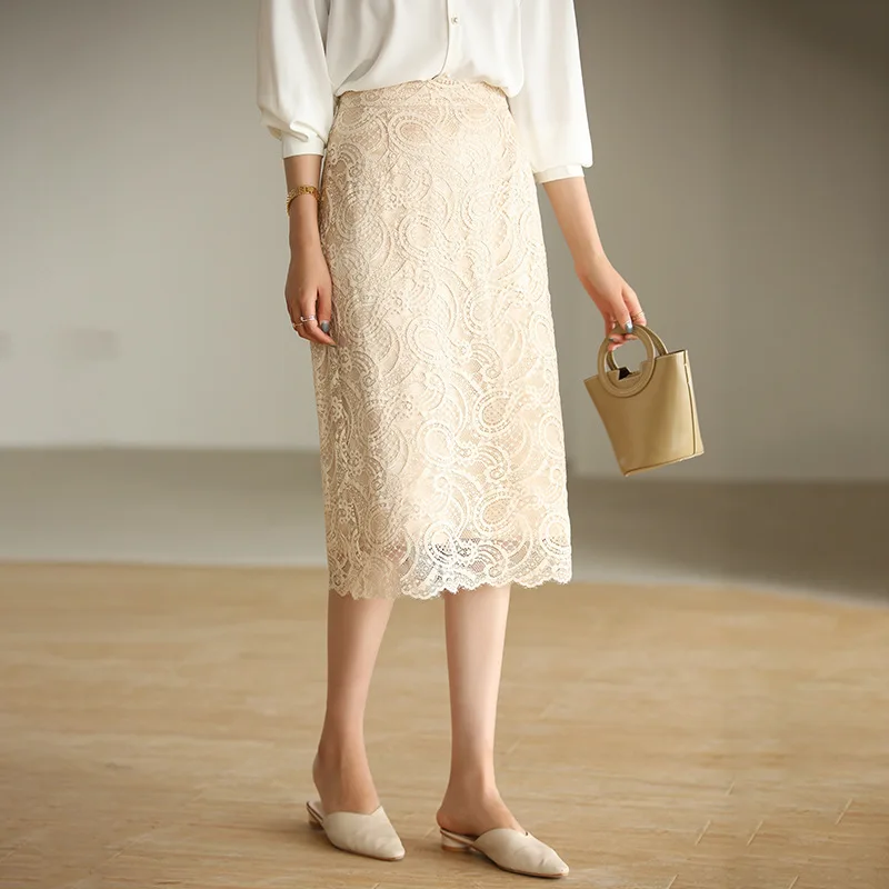 

waist split hollow high lace skirt women's 2020 Autumn new mid-length hip skirt