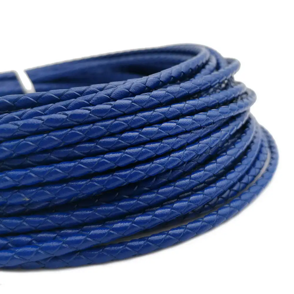 

Aaazee 1 Yard 4mm Diameter Round Royal Blue Braided Bolo Leather Strap, 4mm Braid Cord for Bracelet Making Working for Bolo Tie