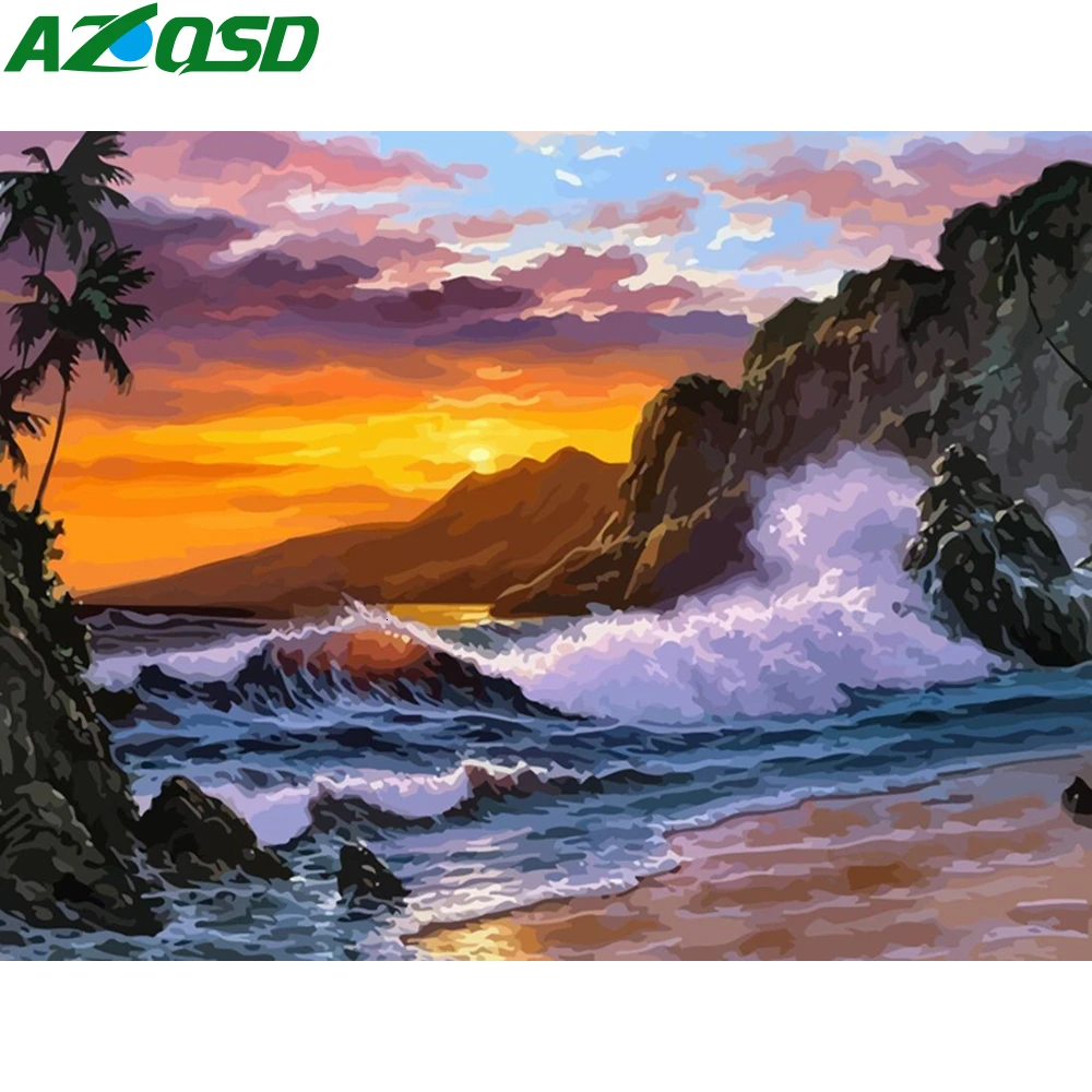 AZQSD пейзажи Краски по номерам холст ing Наборы DIY украшения дома 50x40 см морской