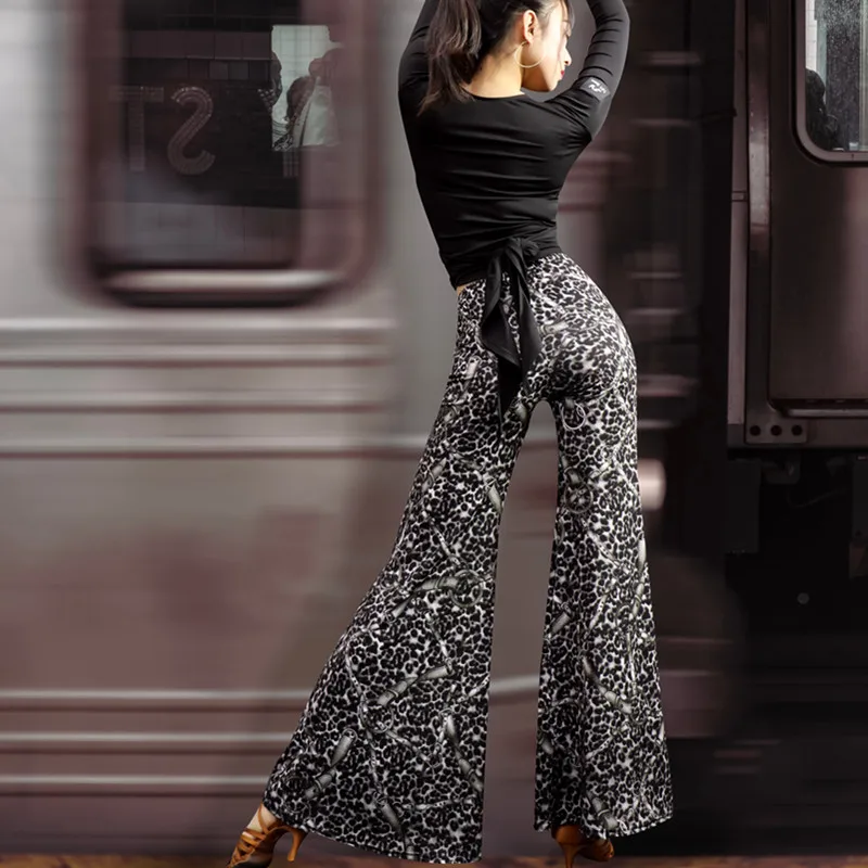 Модные туфли для латинских танцев Штаны с леопардовым принтом широкие брюки