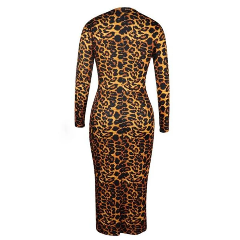 

High neck long sleeve leopard print dress women Slim fit turtlenecek midi dresses Autumn 2019 Sexy Bodycon Party dress Vestidos