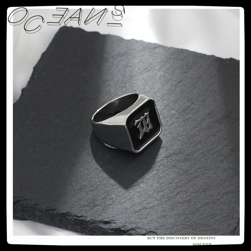 

SexMara 20FW New Punk Ring Personality Simple Metal Mosaic Characters Ring For Men Women Girls Party Jewelry