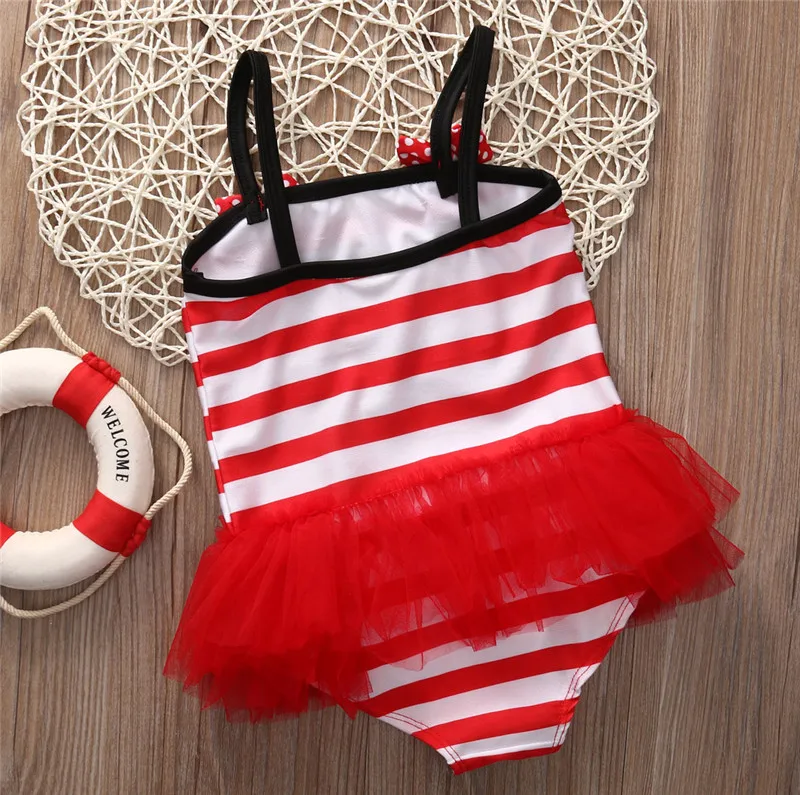 Купальный костюм для маленьких девочек купальник в полоску с рисунком маленькой