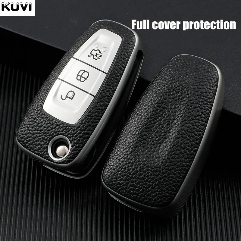 Кожаный ТПУ Автомобильный складной чехол для ключей Ford Focus C-Max S-Max Galaxy Mondeo Ranger Transit