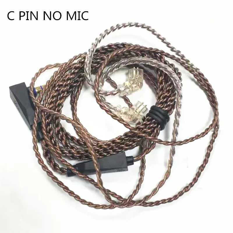 C no mic Кабель для обновления из бескислородной меди KZ высокой чистоты 0,75 мм позолоченный контактный KZ-ZS6 кабель ZST ZSR ZS10 ZSX AS16 AS12 - Цвет: C no mic