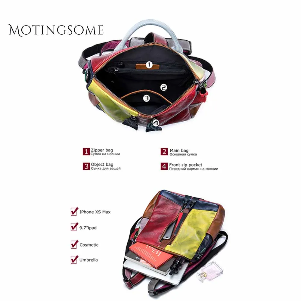 Красочный лоскутный женский рюкзак из натуральной кожи ручной работы воловьей