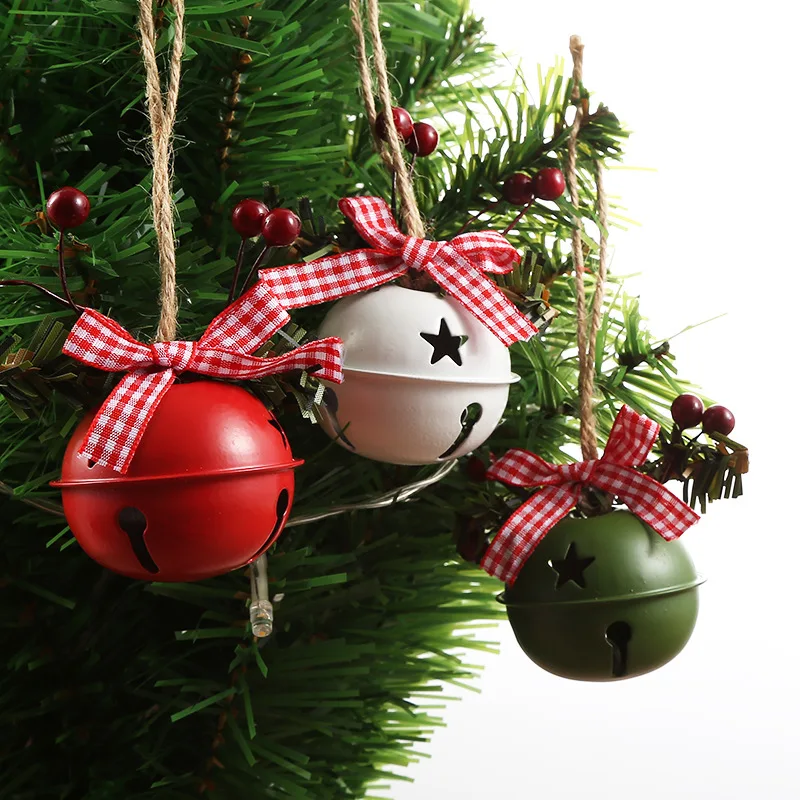 

5 Pcs Christmas Tree Decoraiton Iron Bell Decor Pendants Hemp Rope Christmas Decoration for Home Living Room Kids Room Bedroom