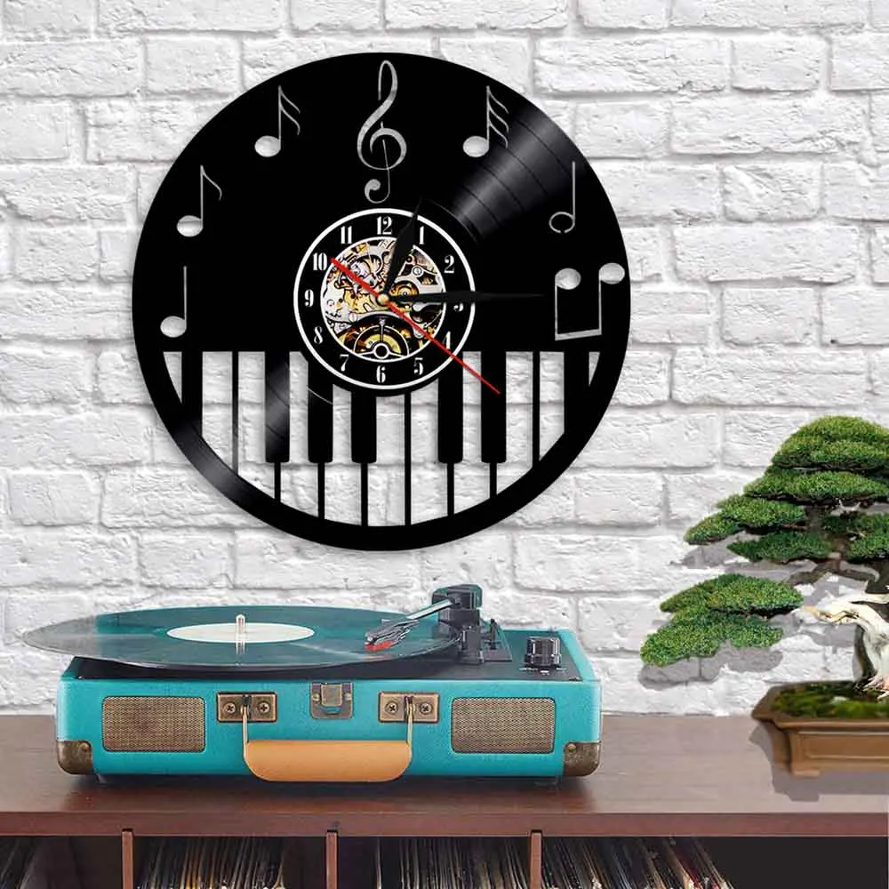 Настенные часы Play The Piano с виниловой пластиной современный дизайн тематическое