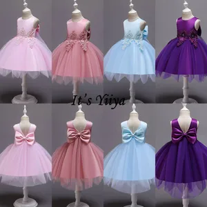 It's Yiiyaплатье с цветочным узором для девочек, кружевное детское рождественское бальное платье с цветочной аппликацией короткие платья для первого причастия 183