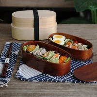 wooden lunch box japanese bento picnic dinnerware set with bagspoon fork chopsticks sushi case round square lunch box