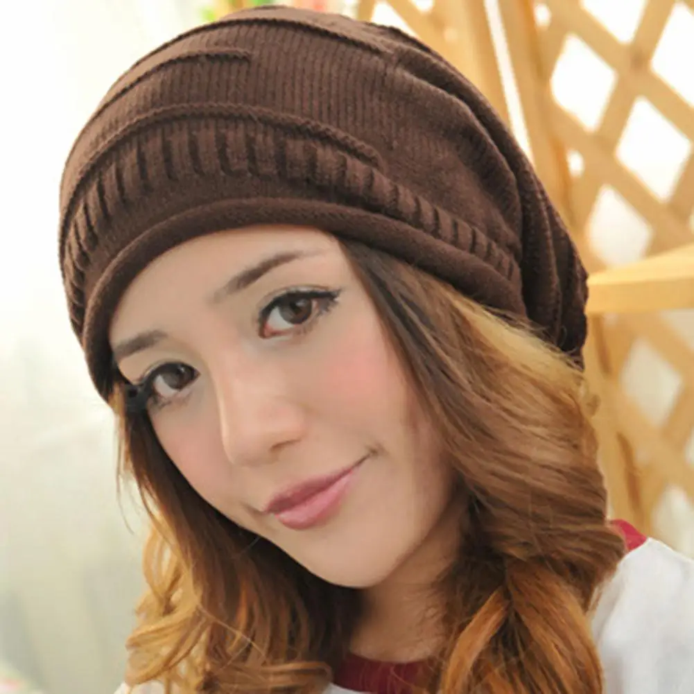 Зимняя теплая мешковатая шапка для женщин и мужчин вязаная крючком Лыжная Кепка