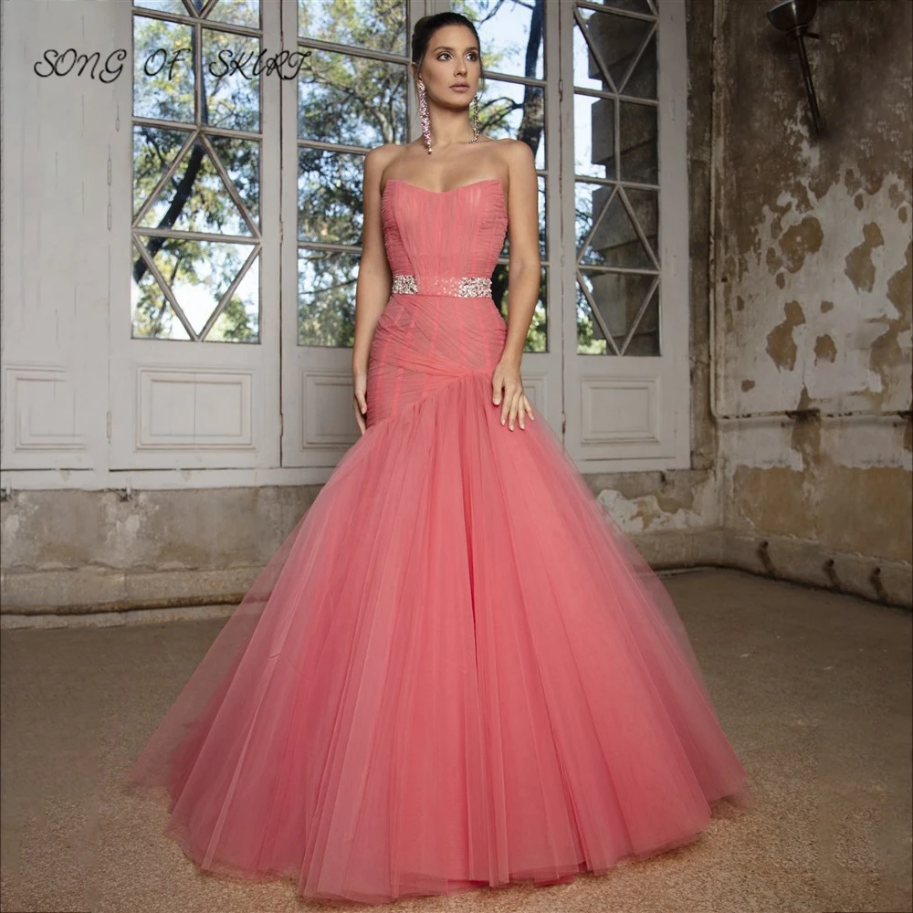 

Женское вечернее платье-русалка, розовое платье до пола с кристаллами, нежно-розовое платье для выпускного вечера