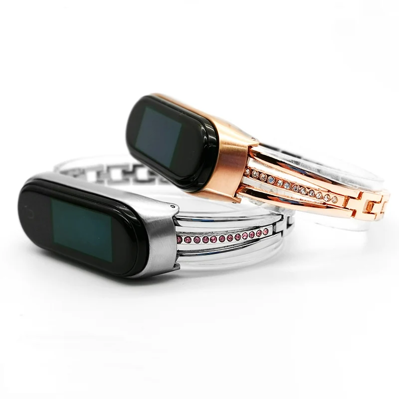 Ремешок из нержавеющей стали для Miband 5 браслет со стразами Xiaomi Band 3 4|Ремешки часов|