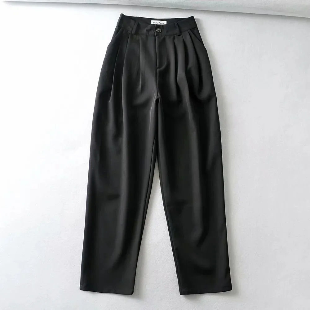 

Spring and Autumn New Women's pants high waist pleated suit pants straight pants korean style vintage streetwear
