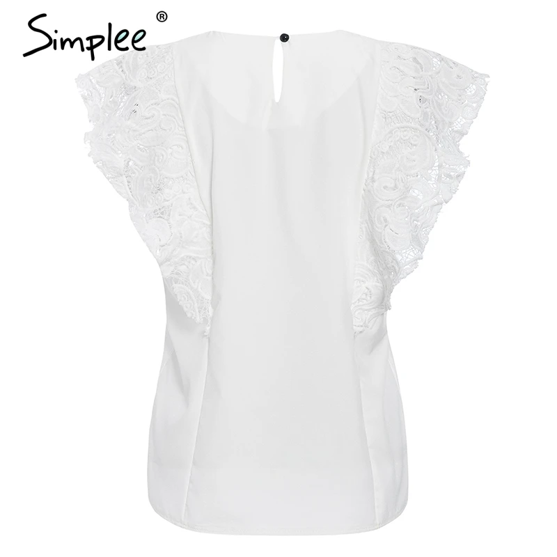 Simplee Элегантный кружевной рюшами с рукавами женский топ рубашкa Повседневная
