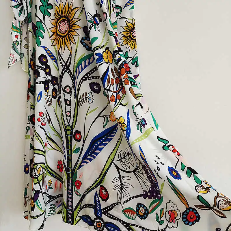 

Europe Holiday Women's style loose dress Spring 2021 runways floral print beading belt elegant maxi dress C708