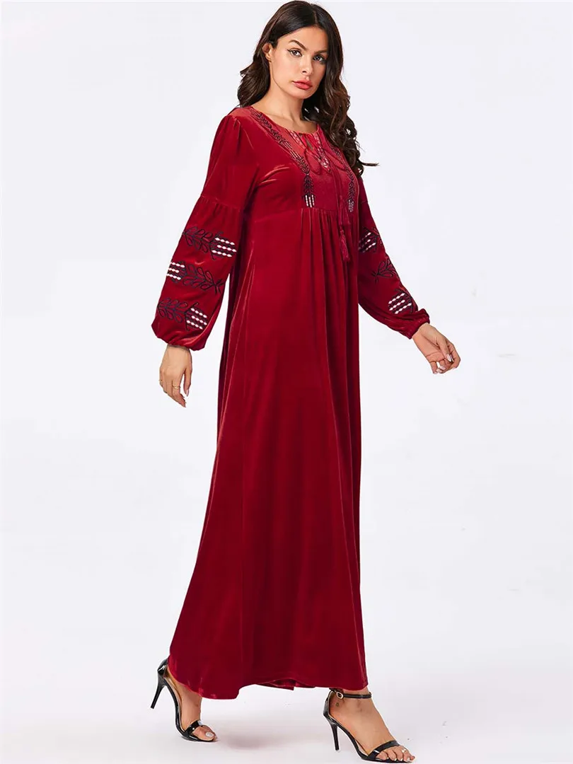 Женское мусульманское платье абайя с вышивкой скромное модное исламское Кафтан