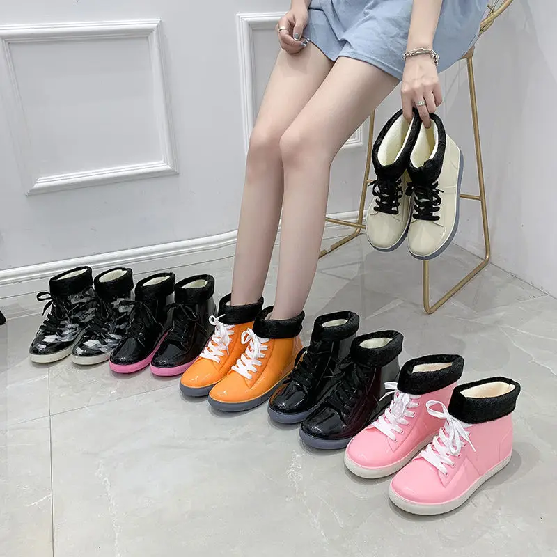 

Chaussure Femme New PVC Boots Rubber Women Shoes 2020 Autumn Cute Jelly Rain Boots For Women Solid Platform Shoes Woman Booties