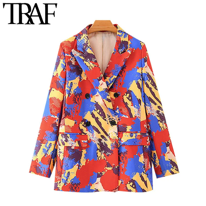 Женский двубортный блейзер с принтом граффити TRAF винтажный пиджак длинным