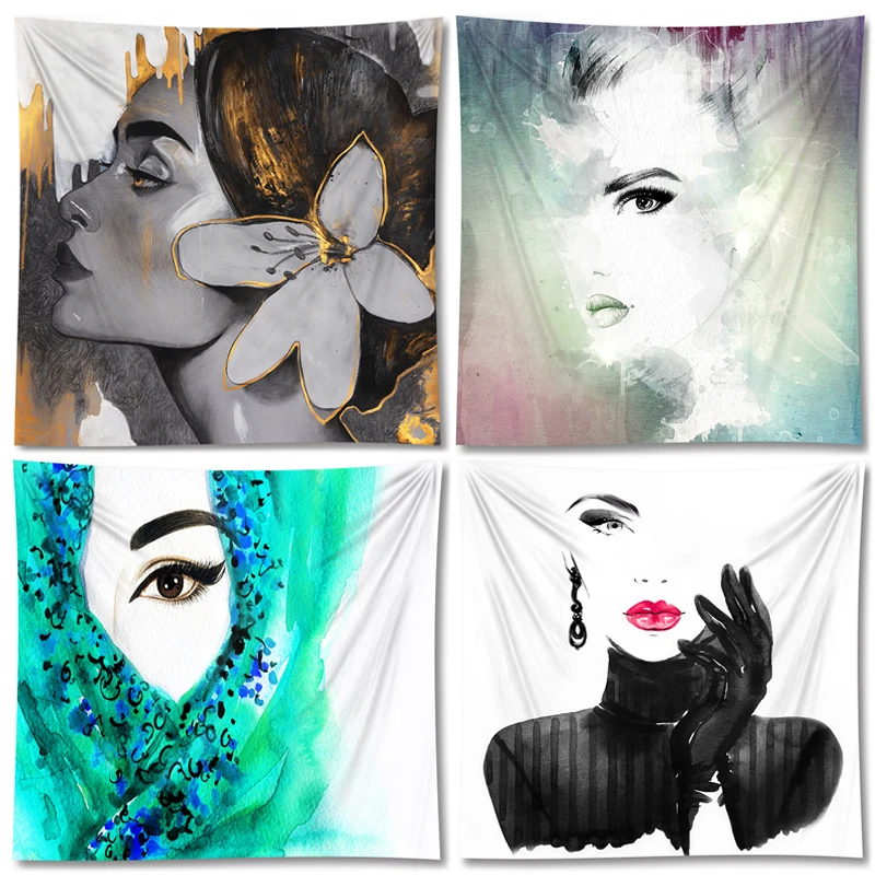 

Abstract Women Portrait Psychedelic Tapestry Wall Hanging Sandy Beach Throw Rug Camping Travel Mat Tapestries For Bedroom Decor