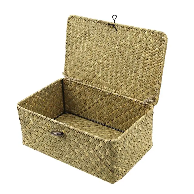 New Seaweed Woven Basket Straw Storage Hand With Lid Debris Desktop Box Handwoven S M L | Дом и сад