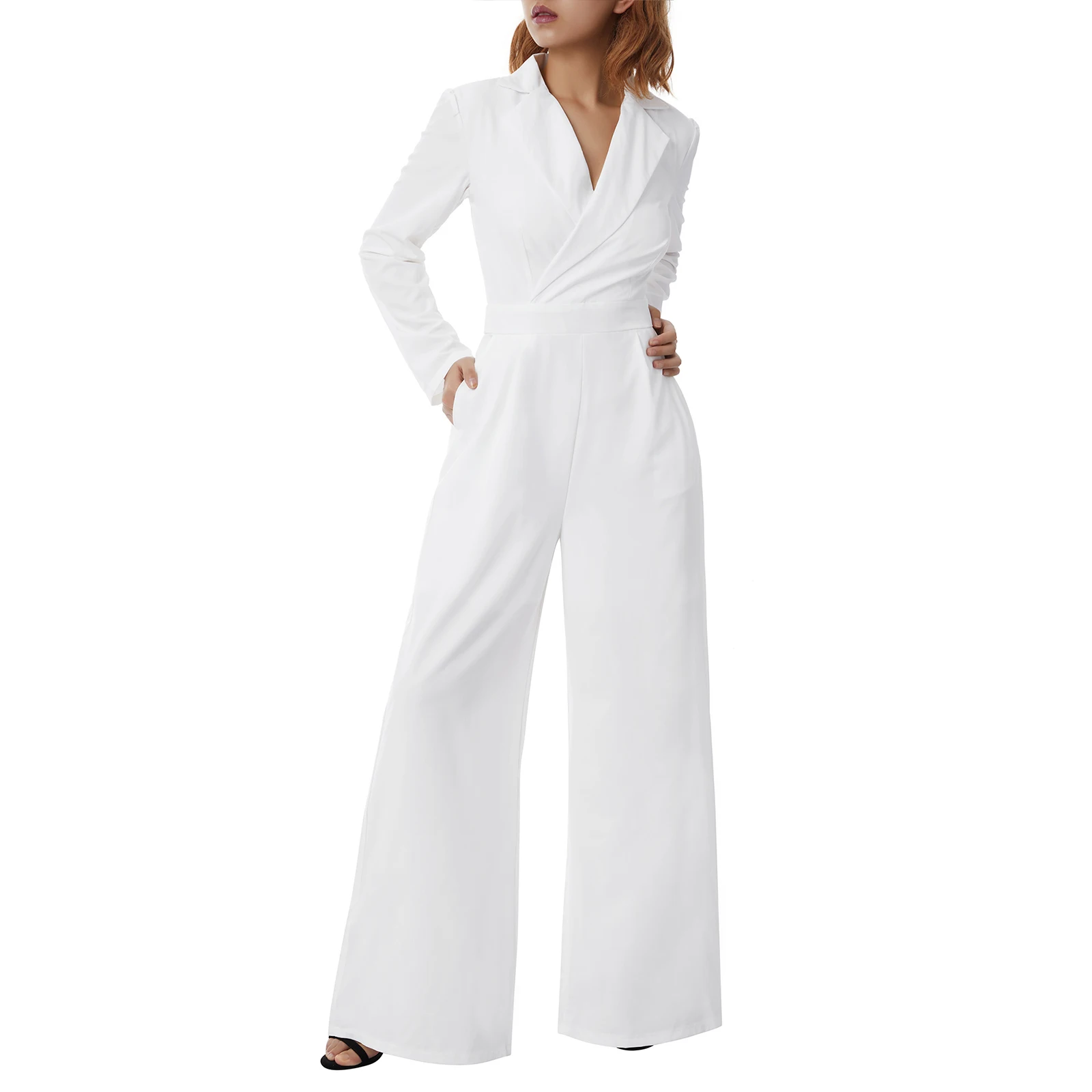 

hirigin New Fashion Women Suit Style Jumpsuit Long Sleeve Solid Color Elegant Long Pants Office Party Clubwear