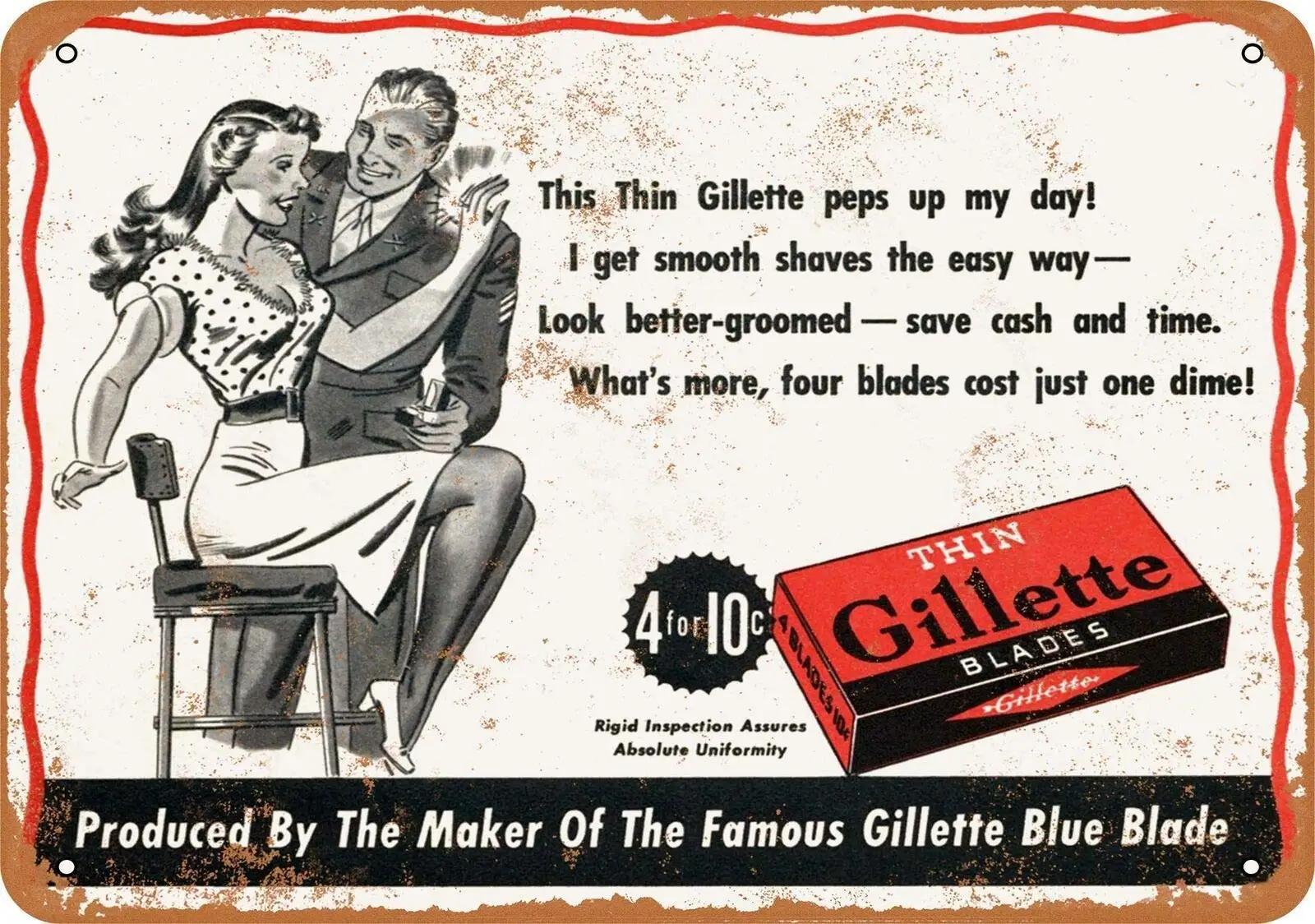 

SLALL 1944 Thin Gillette Razor Blades Retro Street Sign Household Metal Tin Sign Bar Cafe Car Motorcycle Garage Decoration
