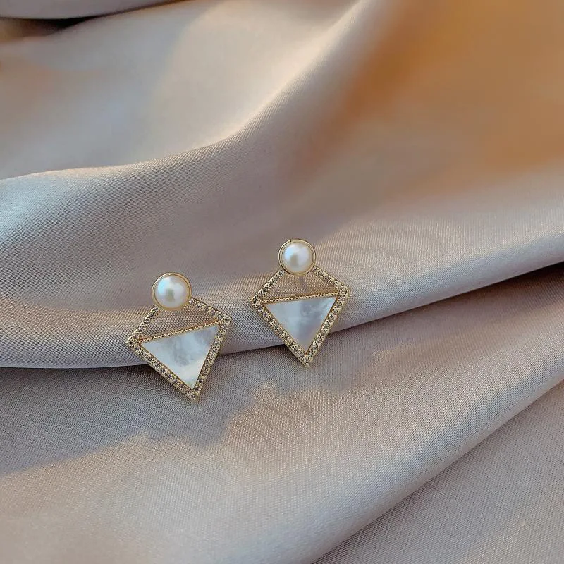 

Origin Summer Minimalist Geometrical Rhinestone Rhombus Dangle Earings for Femme Korea Pearl Earings Party Gifts Accessories