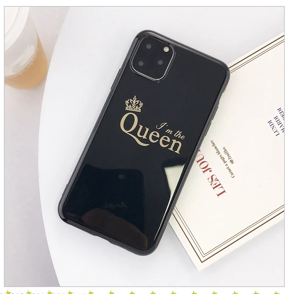 USLION чехол для телефона с мультяшной короной для iPhone 6, 6 s, 7, 8 Plus, мягкие чехлы из ТПУ для iPhone 11 Pro Max, XR, XS, Max, чехол с буквой King, Queen