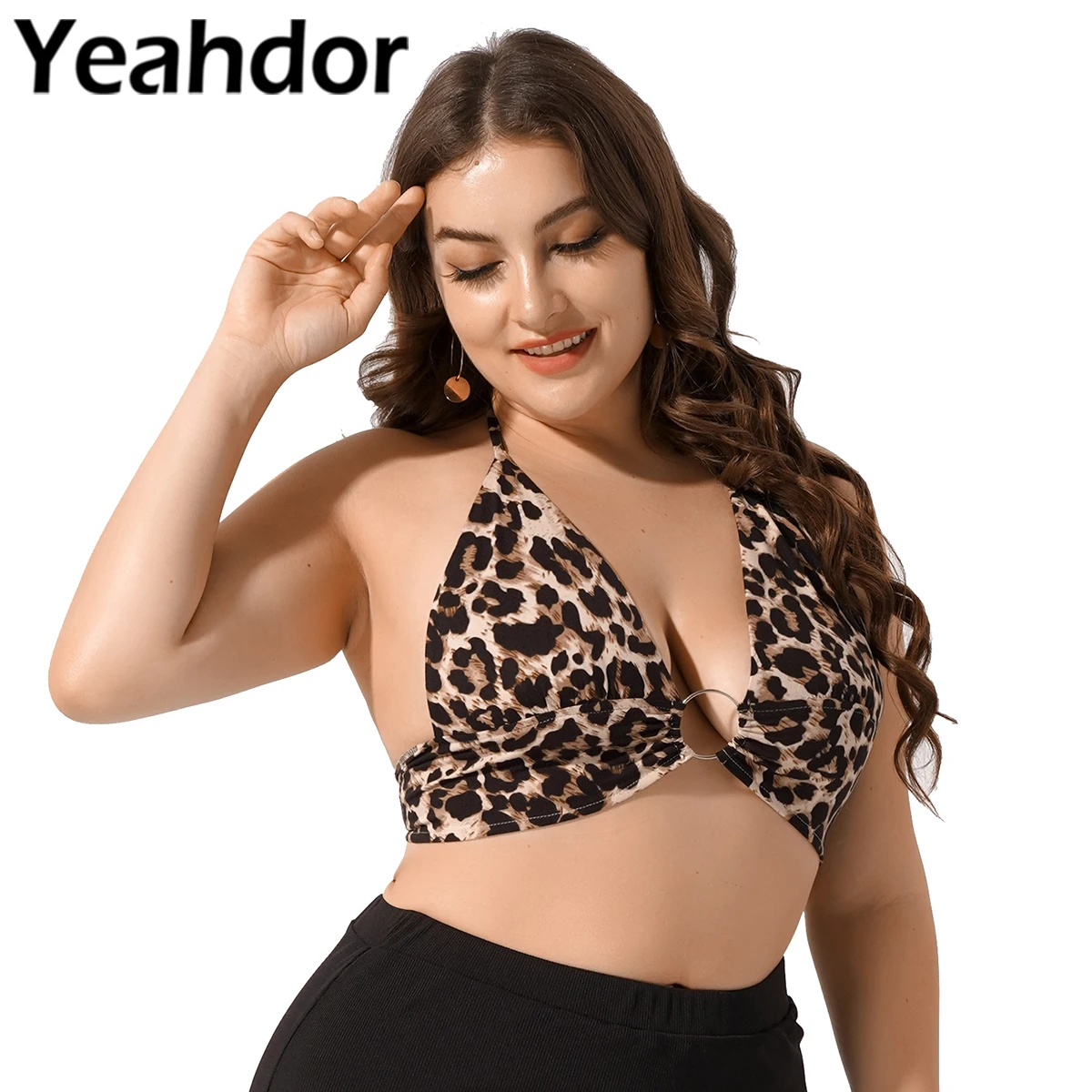 

Женский треугольный топ с леопардовым принтом, с V-образным вырезом