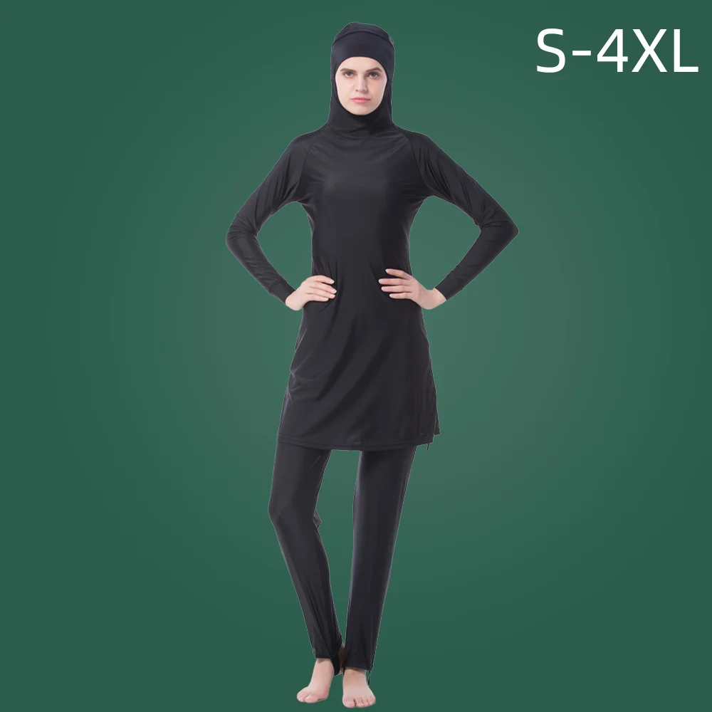 

Burkini мусульманская одежда для плавания, консервативный купальник, длинный мусульманский женский купальник Borquini большого размера, черный хи...