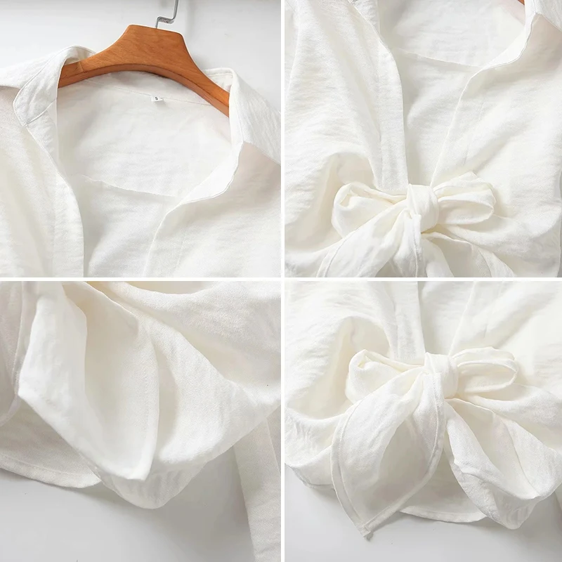 

New Hot Style Sexy V-Neck Bow Tie Ladies Tops Polyester Long Sleeve Women Shirts