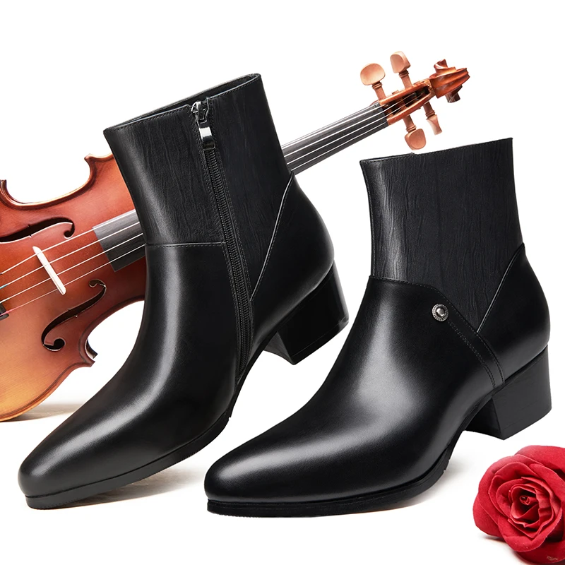 Мужские Ботильоны из натуральной кожи на высоком каблуке|Мотоциклетные ботинки|