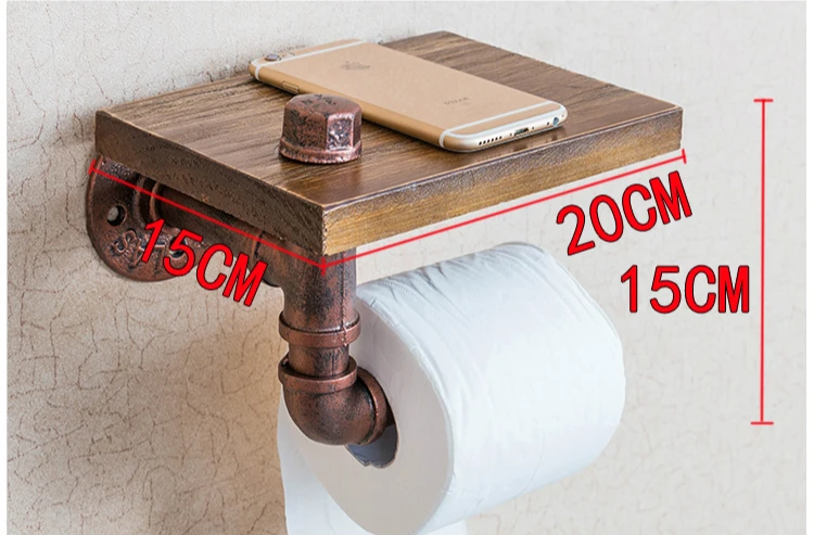20*15 см промышленные железные трубы настенный держатель для туалетной бумаги вешалка для кухонных полотенец бумажные салфетки в рулонах держатель с деревянной полкой
