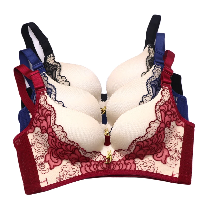 

1Pcs Women Push Up Bra Sexy Lingerie Underwire Adjusted-straps Embroidery Lace Bra Seamless Gather Padded Brassiere Underwear