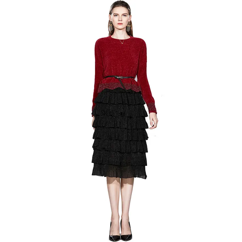 Женский комплект из двух предметов трикотажный свитер с асимметричным подолом и