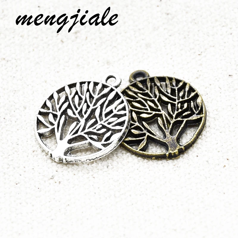 

15pcs Two Color Round Peace Tree Charms Alloy Metal Pendants For DIY Handmade Jewelry Accessories Making 18*18mm