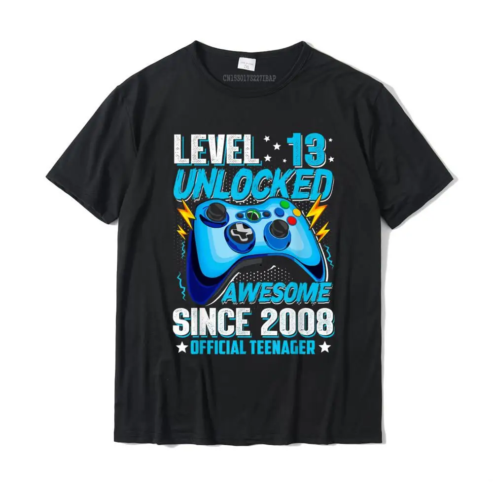 Level 13 Unlocked Official Teenager 13th Birthday Idea T-Shirt Birthday Tshirts For Men Cotton Tops Tees Simple Style Latest