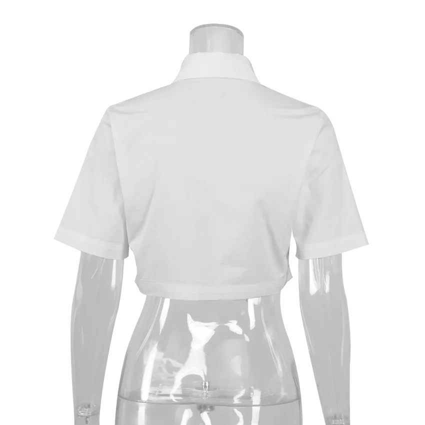 

Short White Blouse 2021 Summer New Short Sleeve Pocket Blouse Women Office Lady Blouse