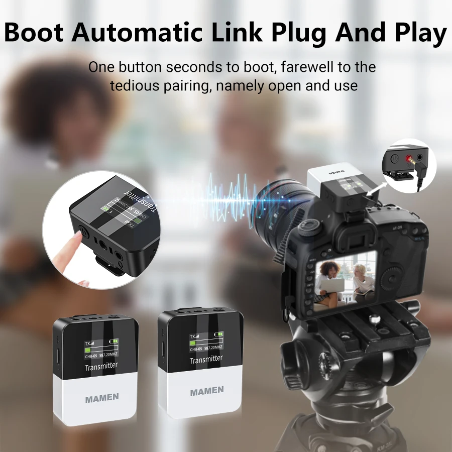 Беспроводной петличный микрофон MAMEN Mini UHF с аккумулятором 800 мАч 50 м пикап для