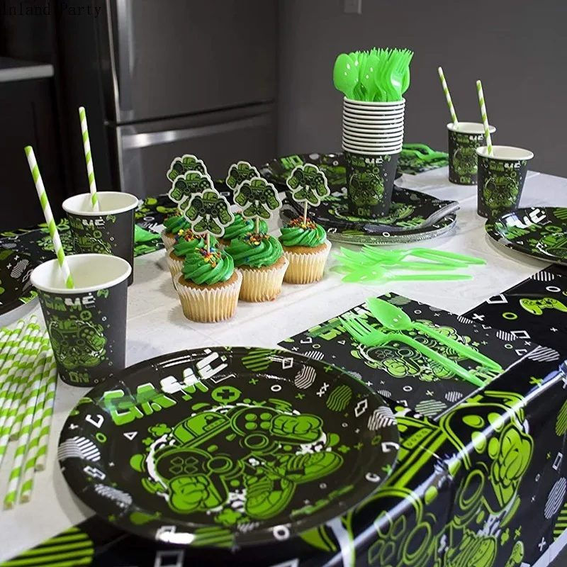 Вечерние одноразовые столовые приборы для игр контроллер видеоигр бумажная