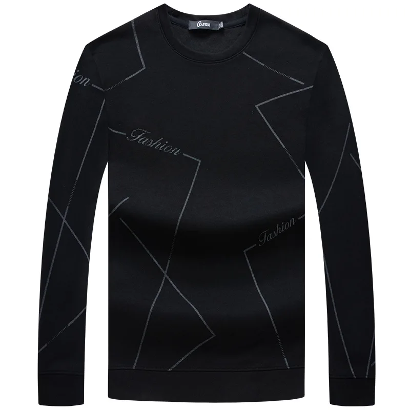 

2019 autumn new men's long sleeve T-shirt fat plus size fashion letter sweater round neck black fashion