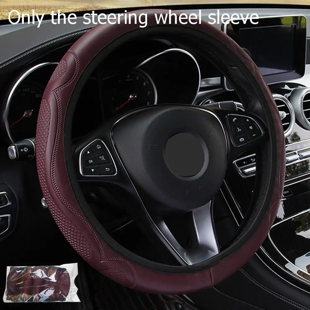 Кожаная универсальная оплетка рулевого колеса автомобиля 38 см автомобильный