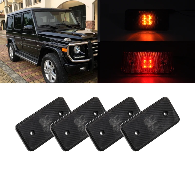 

For Benz W463 G500 G550 G55 AMG G63 AMG 2002-2014 Smoked 4x Front Amber Rear Red Led Side Marker Lights Error Free