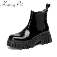 krazing pot natural cow leather western boots non slip round toe flat platform winter original design british school ankle boots